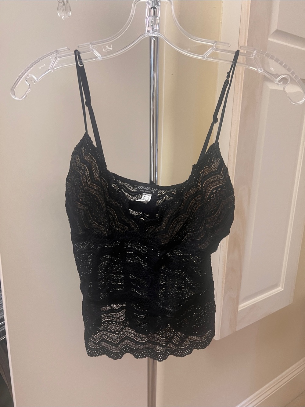 Cosabella Black Lace Camisole Tank with Scalloped Hem